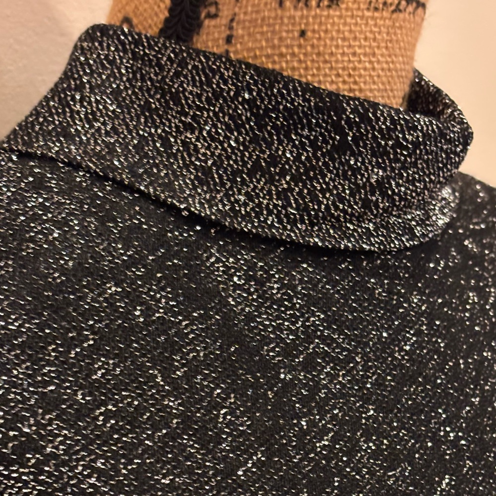 Vintage Long Black Knit Dress Silver Bodice Size Vintage 10 - Picture 6 of 11